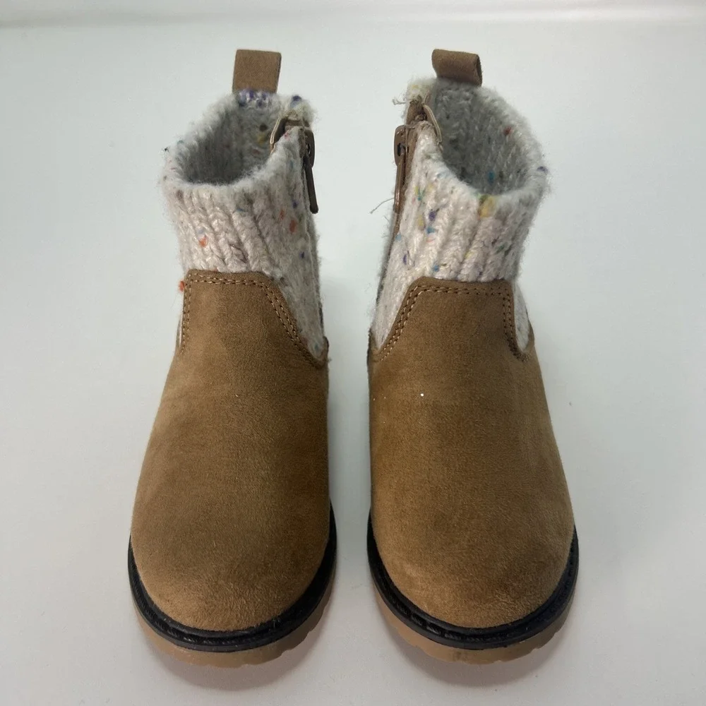 Cat and Jack Toddler Girls'  Emmaline Zipper Booties Sz 6, Cognac Speckled Cuffs